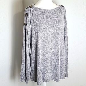 Cato Gray & Black Tweed Pullover Sweater, 3 Big Buttons on Sleeves,  Sz 18/20W
